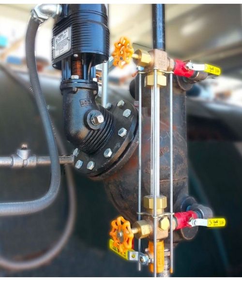 Picture of steam boiler valves.